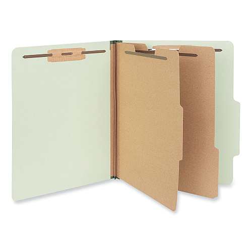 Universal Six-Section Pressboard Classification Folders, 2" Expansion, 2 Dividers, 6 Fasteners, Letter Size, Green Exterior, 10/Box (UNV10271)