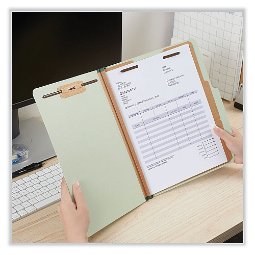 Universal Six-Section Pressboard Classification Folders, 2" Expansion, 2 Dividers, 6 Fasteners, Letter Size, Green Exterior, 10/Box (UNV10271)