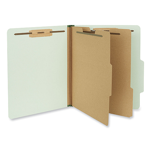 Universal Six-Section Pressboard Classification Folders, 2" Expansion, 2 Dividers, 6 Fasteners, Letter Size, Gray-Green, 10/Box (UNV10273)