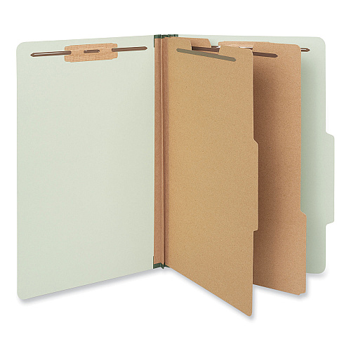 Universal Six-Section Pressboard Classification Folders, 2" Expansion, 2 Dividers, 6 Fasteners, Legal Size, Green Exterior, 10/Box (UNV10281)