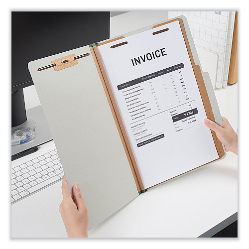 Universal Six-Section Pressboard Classification Folders, 2" Expansion, 2 Dividers, 6 Fasteners, Legal Size, Gray Exterior, 10/Box (UNV10282)