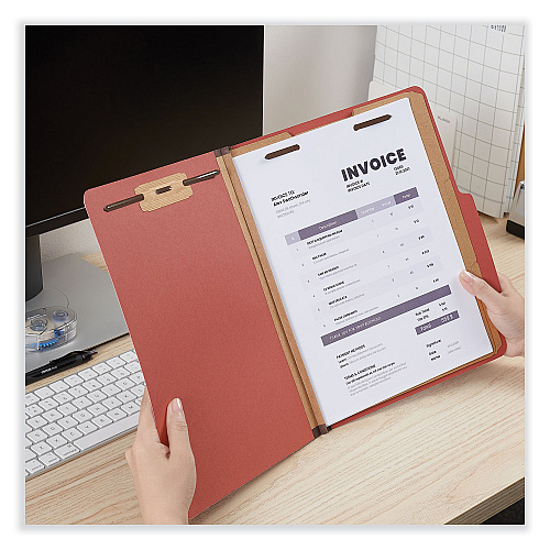 Universal Eight-Section Pressboard Classification Folders, 3" Expansion, 3 Dividers, 8 Fasteners, Letter Size, Red Exterior, 10/Box (UNV10290)