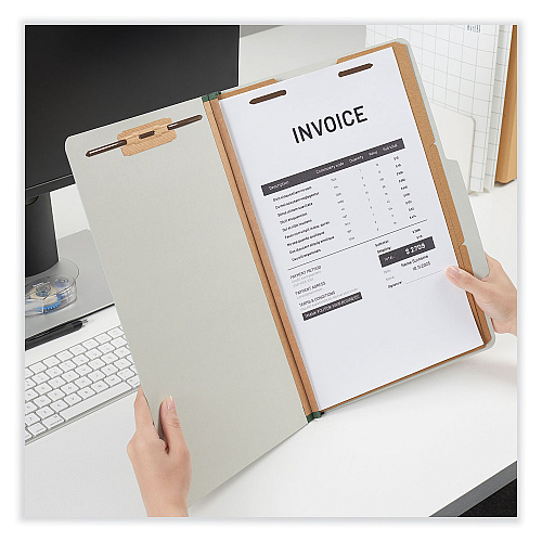 Universal Eight-Section Pressboard Classification Folders, 3" Expansion, 3 Dividers, 8 Fasteners, Legal Size, Gray Exterior, 10/Box (UNV10297)