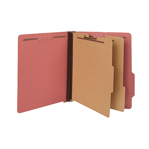 Universal Bright Colored Pressboard Classification Folders, 2" Expansion, 2 Dividers, 6 Fasteners, Letter Size, Ruby Red, 10/Box (UNV10303)