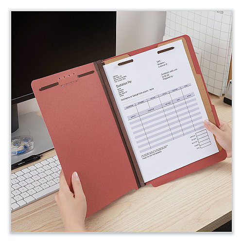 Universal Bright Colored Pressboard Classification Folders, 2" Expansion, 2 Dividers, 6 Fasteners, Letter Size, Ruby Red, 10/Box (UNV10303)