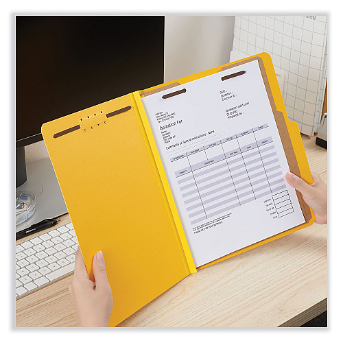 Universal Bright Colored Pressboard Classification Folders, 2" Expansion, 2 Dividers, 6 Fasteners, Letter Size, Yellow Exterior, 10/Box (UNV10304)