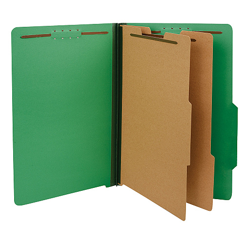 Universal Bright Colored Pressboard Classification Folders, 2" Expansion, 2 Dividers, 6 Fasteners, Legal Size, Emerald Green, 10/Box (UNV10312)