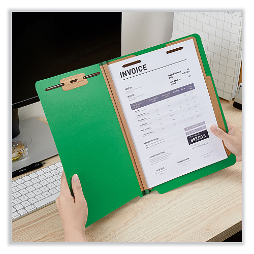 Universal Deluxe Six-Section Pressboard End Tab Classification Folders, 2 Dividers, 6 Fasteners, Letter Size, Green, 10/Box (UNV10317)