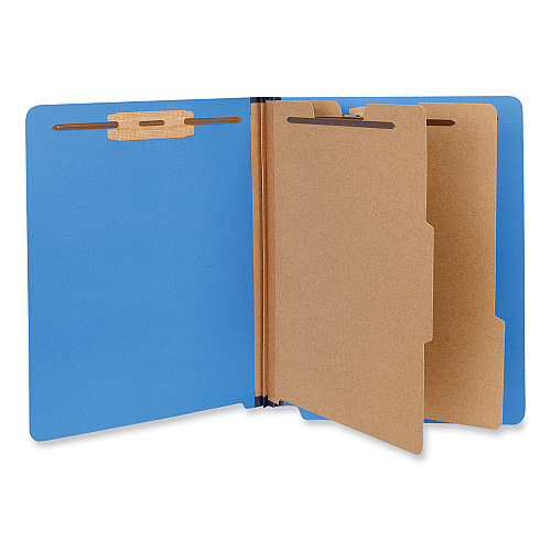 Universal Deluxe Six-Section Pressboard End Tab Classification Folders, 2 Dividers, 6 Fasteners, Letter Size, Cobalt Blue, 10/Box (UNV10318)