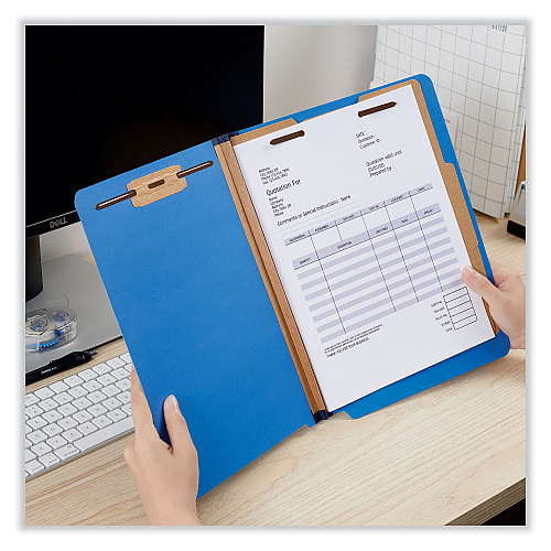 Universal Deluxe Six-Section Pressboard End Tab Classification Folders, 2 Dividers, 6 Fasteners, Letter Size, Cobalt Blue, 10/Box (UNV10318)