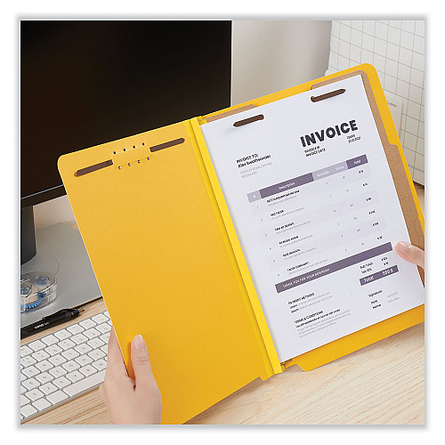 Universal Deluxe Six-Section Pressboard End Tab Classification Folders, 2 Dividers, 6 Fasteners, Letter Size, Yellow, 10/Box (UNV10319)