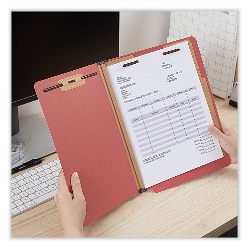 Universal Deluxe Six-Section Pressboard End Tab Classification Folders, 2 Dividers, 6 Fasteners, Letter Size, Bright Red, 10/Box (UNV10320)