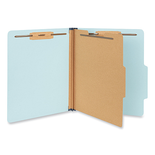 Universal Four-Section Pressboard Classification Folders, 1.75" Expansion, 1 Divider, 4 Fasteners, Letter Size, Light Blue, 20/Box (UNV10404)