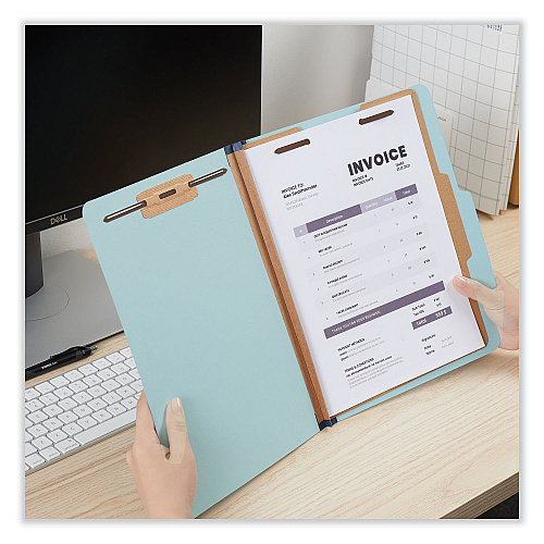 Universal Four-Section Pressboard Classification Folders, 1.75" Expansion, 1 Divider, 4 Fasteners, Letter Size, Light Blue, 20/Box (UNV10404)