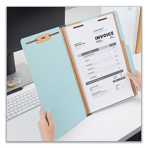 Universal Six-Section Classification Folders, Heavy-Duty Pressboard Cover, 2 Dividers, 6 Fasteners, Legal Size, Light Blue, 20/Box (UNV10406)
