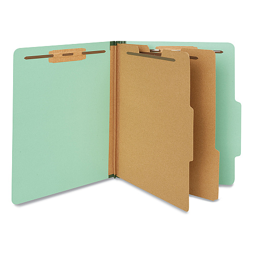 Universal Six-Section Classification Folders, Heavy-Duty Pressboard Cover, 2 Dividers, 6 Fasteners, Letter Size, Light Green, 20/Box (UNV10407)
