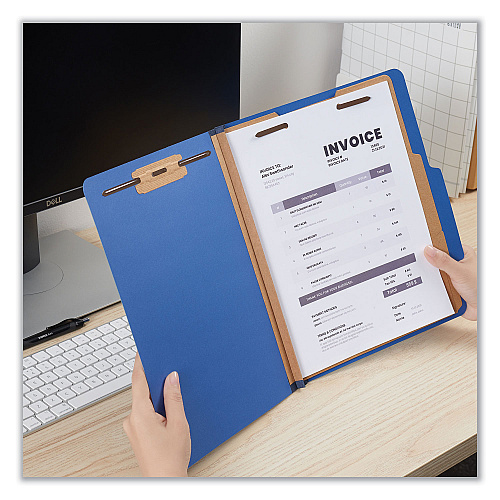 Universal Six-Section Pressboard Classification Folders, 2.5" Expansion, 2 Dividers, 6 Fasteners, Letter Size, Blue, 10/Box (UNV10410)