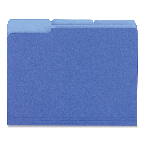 Universal Deluxe Colored Top Tab File Folders, 1/3-Cut Tabs: Assorted, Letter Size, Blue/Light Blue, 100/Box (UNV10501)