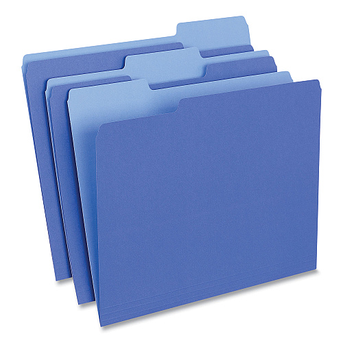 Universal Deluxe Colored Top Tab File Folders, 1/3-Cut Tabs: Assorted, Letter Size, Blue/Light Blue, 100/Box (UNV10501)