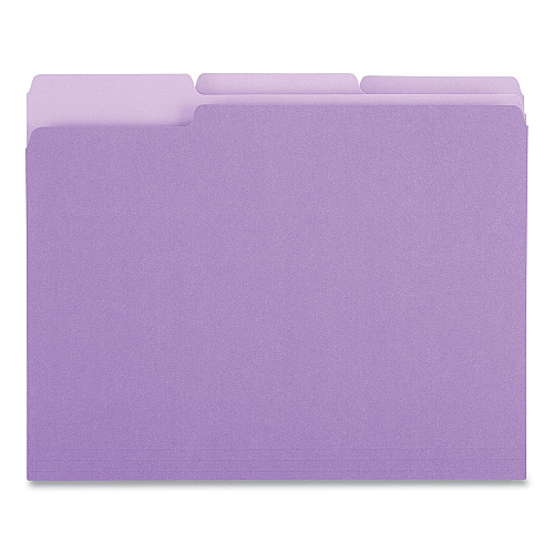 Universal Deluxe Colored Top Tab File Folders, 1/3-Cut Tabs: Assorted, Letter Size, Violet/Light Violet, 100/Box (UNV10505)