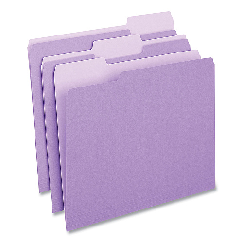 Universal Deluxe Colored Top Tab File Folders, 1/3-Cut Tabs: Assorted, Letter Size, Violet/Light Violet, 100/Box (UNV10505)