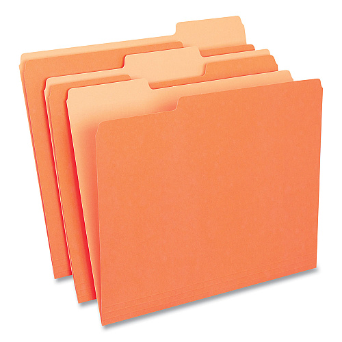 Universal Deluxe Colored Top Tab File Folders, 1/3-Cut Tabs: Assorted, Letter Size, Orange/Light Orange, 100/Box (UNV10507)