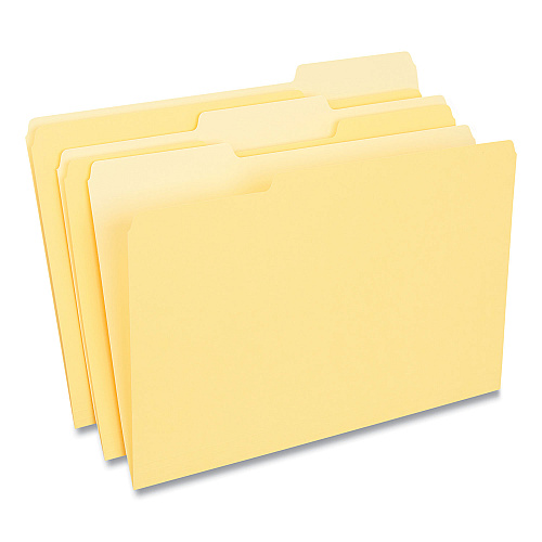 Universal Deluxe Colored Top Tab File Folders, 1/3-Cut Tabs: Assorted, Legal Size, Yellow/Light Yellow, 100/Box (UNV10524)