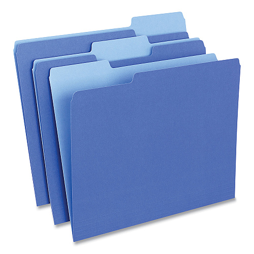 Universal Interior File Folders, 1/3-Cut Tabs: Assorted, Letter Size, 11-pt Stock, Blue, 100/Box (UNV12301)