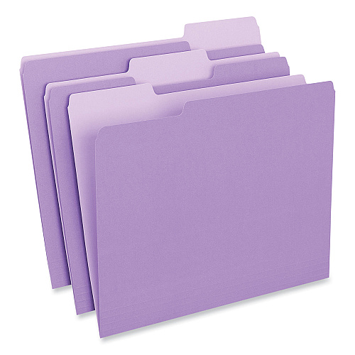 Universal Interior File Folders, 1/3-Cut Tabs: Assorted, Letter Size, 11-pt Stock, Violet, 100/Box (UNV12305)