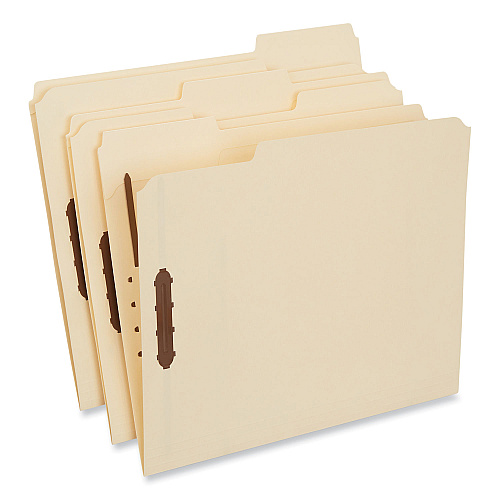 Universal Deluxe Reinforced Top Tab Fastener Folders, 0.75" Expansion, 2 Fasteners, Letter Size, Manila Exterior, 50/Box (UNV13420)