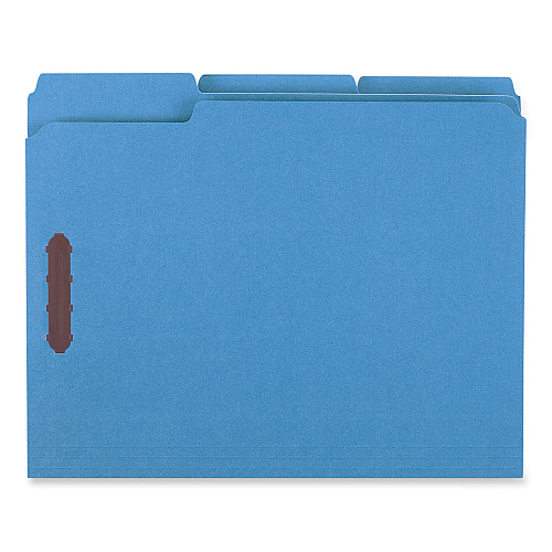 Universal Deluxe Reinforced Top Tab Fastener Folders, 0.75" Expansion, 2 Fasteners, Letter Size, Blue Exterior, 50/Box (UNV13521)