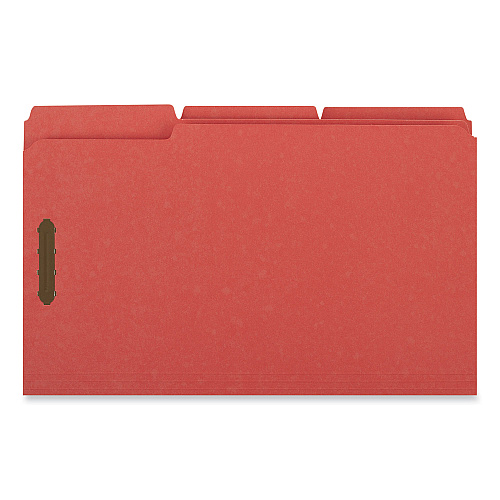 Universal Deluxe Reinforced Top Tab Fastener Folders, 0.75" Expansion, 2 Fasteners, Legal Size, Red Exterior, 50/Box (UNV13527)