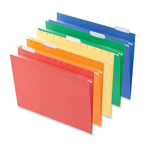 Universal Deluxe Bright Color Hanging File Folders, Letter Size, 1/5-Cut Tabs, Assorted Colors, 25/Box (UNV14121)