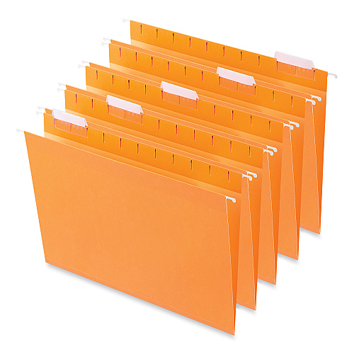 Universal Deluxe Bright Color Hanging File Folders, Letter Size, 1/5-Cut Tabs, Orange, 25/Box (UNV14122)