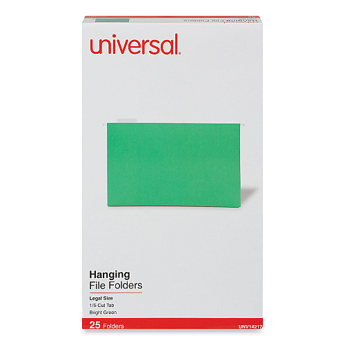 Universal Deluxe Bright Color Hanging File Folders, Legal Size, 1/5-Cut Tabs, Bright Green, 25/Box (UNV14217)