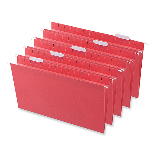 Universal Deluxe Bright Color Hanging File Folders, Legal Size, 1/5-Cut Tabs, Red, 25/Box (UNV14218)