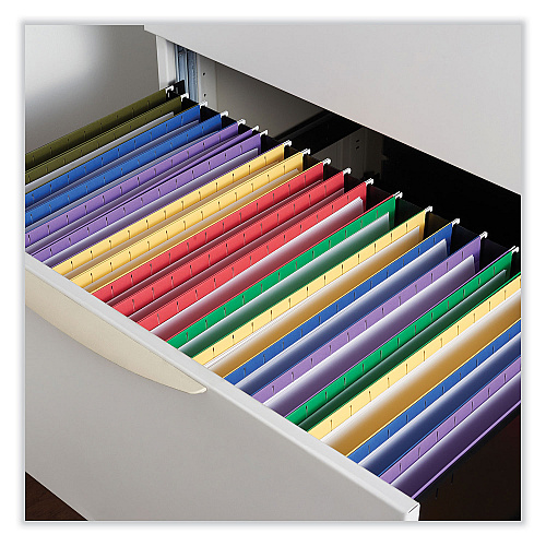 Universal Deluxe Bright Color Hanging File Folders, Legal Size, 1/5-Cut Tabs, Red, 25/Box (UNV14218)