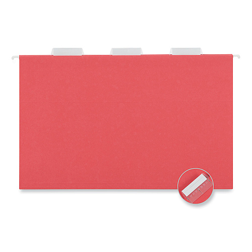 Universal Deluxe Bright Color Hanging File Folders, Legal Size, 1/5-Cut Tabs, Red, 25/Box (UNV14218)