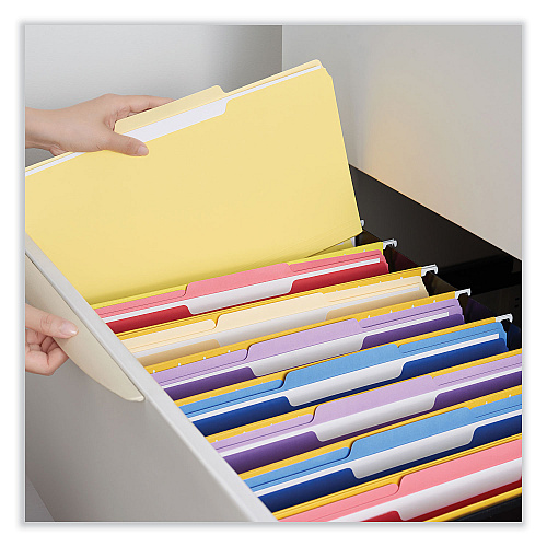 Universal Interior File Folders, 1/3-Cut Tabs: Assorted, Legal Size, 11-pt Stock, Yellow, 100/Box (UNV15304)