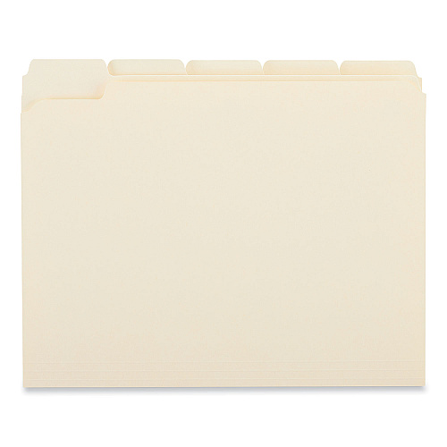 Universal Double-Ply Top Tab Manila File Folders, 1/5-Cut Tabs: Assorted, Letter Size, 0.75" Expansion, Manila, 100/Box (UNV16115)