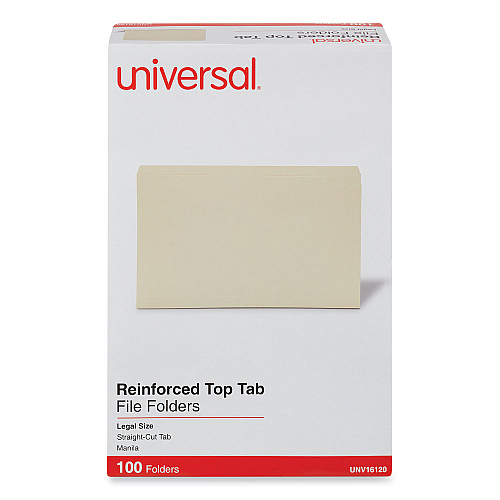Universal Double-Ply Top Tab Manila File Folders, Straight Tabs, Legal Size, 0.75" Expansion, Manila, 100/Box (UNV16120)