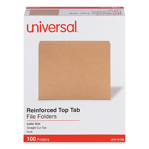 Universal Reinforced Kraft Top Tab File Folders, Straight Tabs, Letter Size, 0.75" Expansion, Brown, 100/Box (UNV16130)