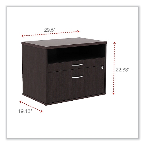 Alera Open Office Desk Series Low File Cabinet Credenza, 2-Drawer: Pencil/File,Legal/Letter,1 Shelf,Espresso,29.5x19.13x22.88 (ALELS583020ES)