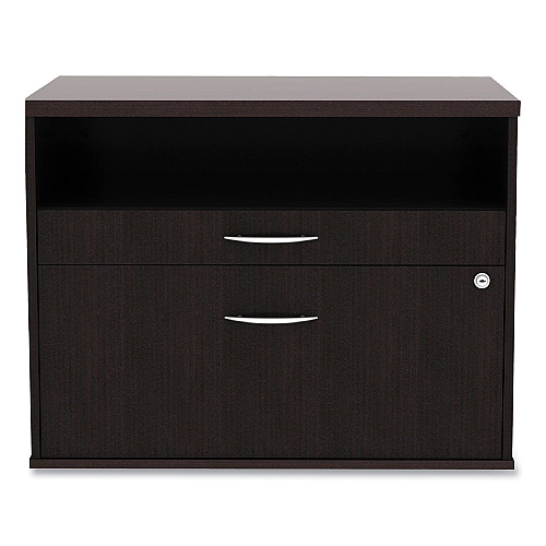 Alera Open Office Desk Series Low File Cabinet Credenza, 2-Drawer: Pencil/File,Legal/Letter,1 Shelf,Espresso,29.5x19.13x22.88 (ALELS583020ES)