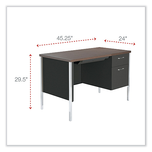Alera Single Pedestal Steel Desk, 45.25" x 24" x 29.5", Mocha/Black, Chrome Legs (ALESD4524BM)