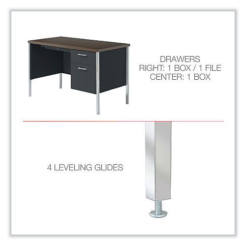 Alera Single Pedestal Steel Desk, 45.25" x 24" x 29.5", Mocha/Black, Chrome Legs (ALESD4524BM)