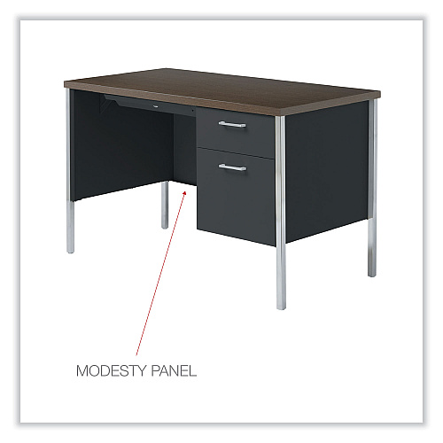 Alera Single Pedestal Steel Desk, 45.25" x 24" x 29.5", Mocha/Black, Chrome Legs (ALESD4524BM)