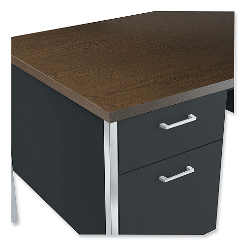 Alera Single Pedestal Steel Desk, 45.25" x 24" x 29.5", Mocha/Black, Chrome Legs (ALESD4524BM)