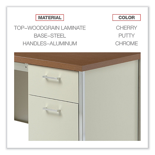 Alera Single Pedestal Steel Desk, 45.25" x 24" x 29.5", Cherry/Putty, Chrome-Plated Legs (ALESD4524PC)