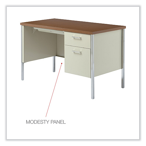 Alera Single Pedestal Steel Desk, 45.25" x 24" x 29.5", Cherry/Putty, Chrome-Plated Legs (ALESD4524PC)